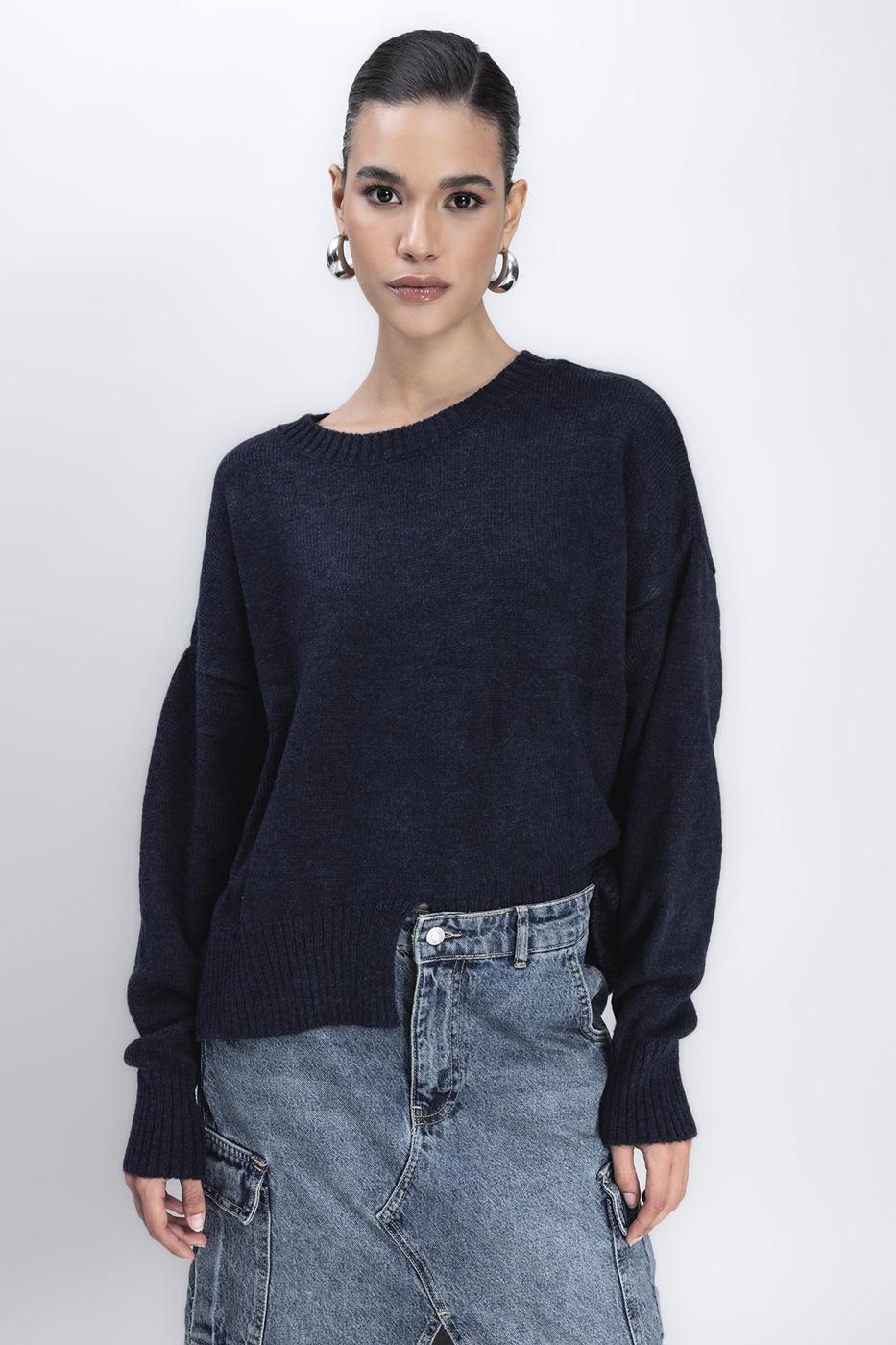 Bayan Lacivert Basic Triko Kazak