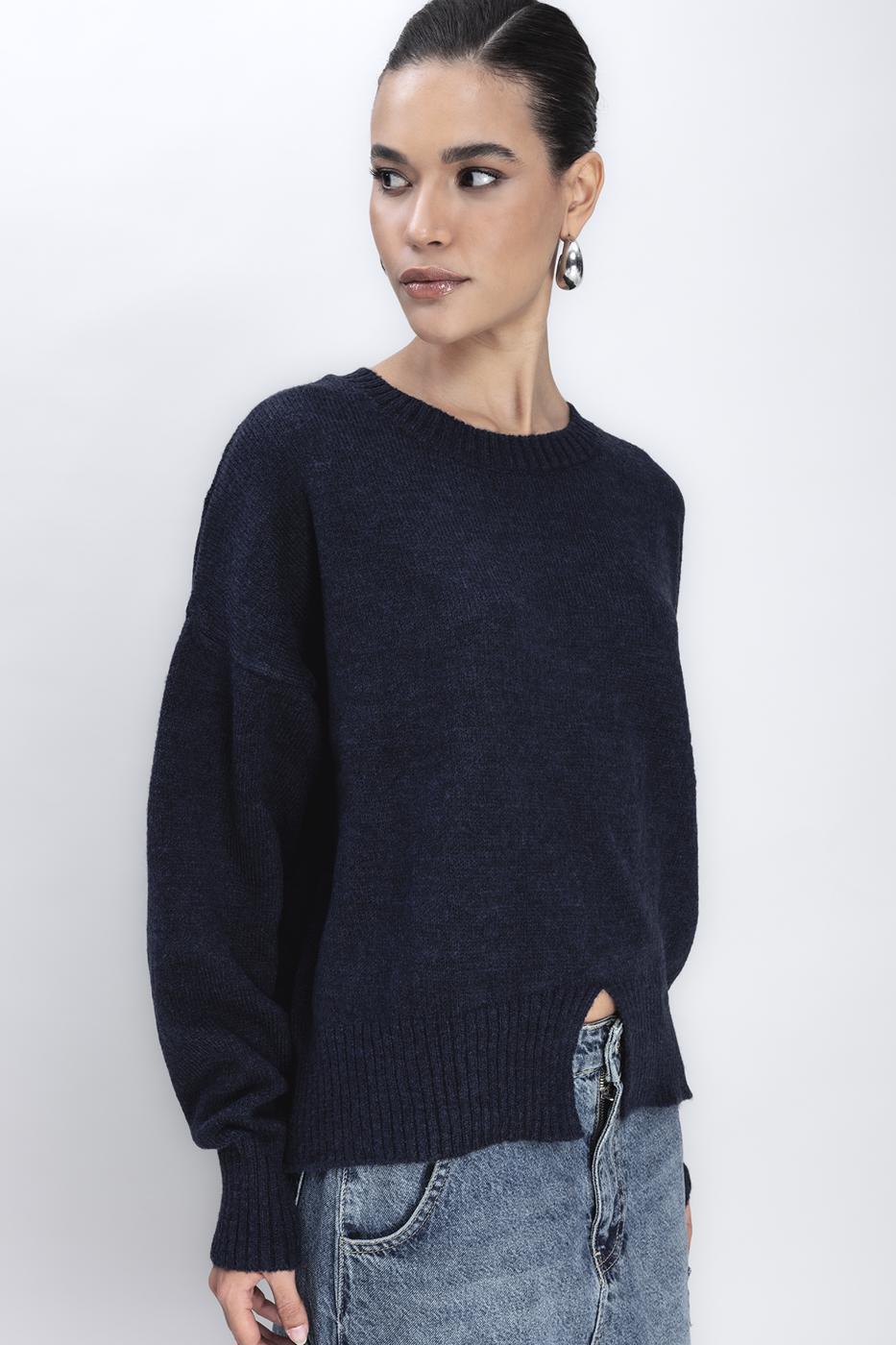 Bayan Lacivert Basic Triko Kazak