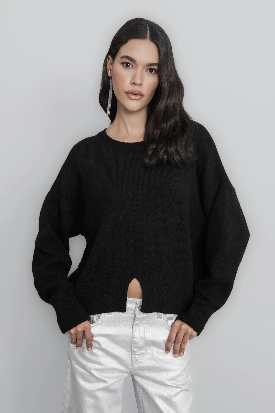 Bayan Siyah Basic Triko Kazak