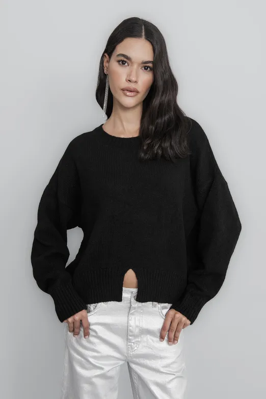 Bayan Siyah Basic Triko Kazak - BSL