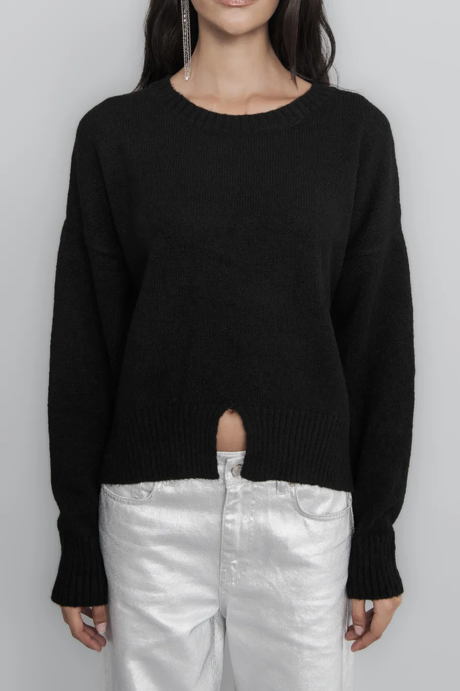 Bayan Siyah Basic Triko Kazak