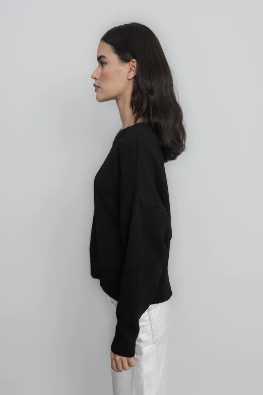 Bayan Siyah Basic Triko Kazak - BSL