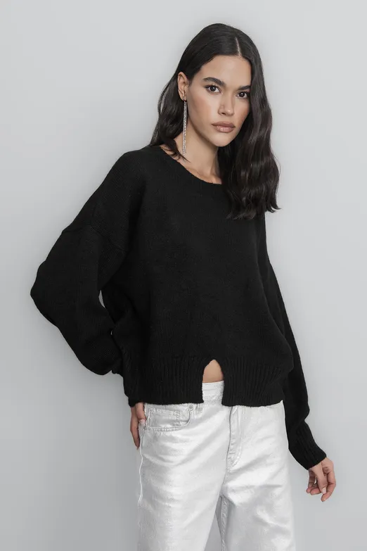 Bayan Siyah Basic Triko Kazak - BSL