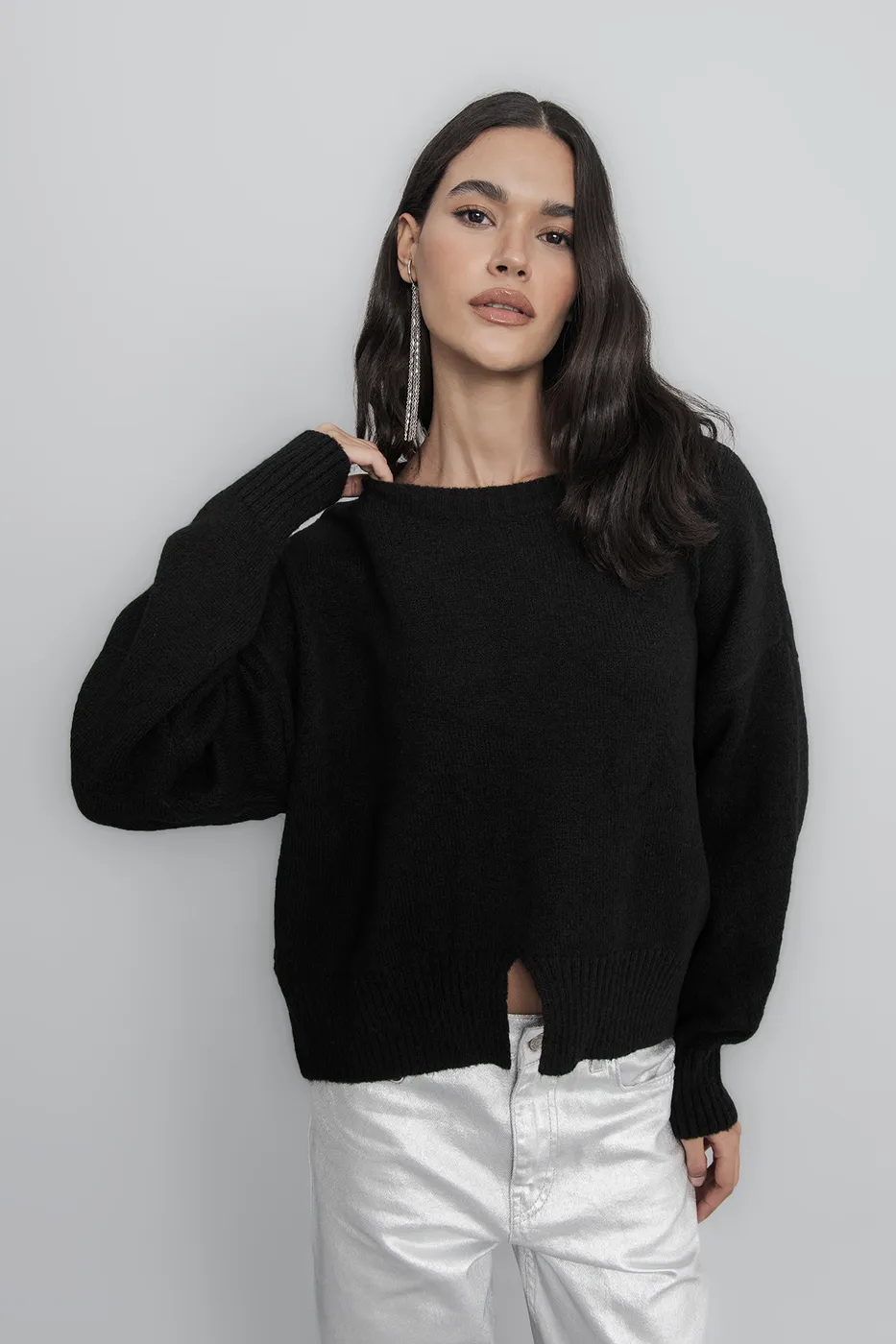 Bayan Siyah Basic Triko Kazak