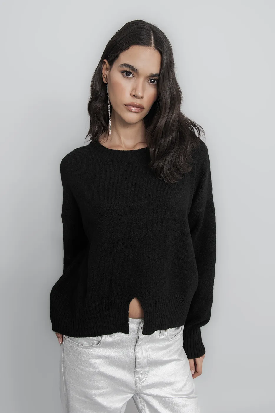 Bayan Siyah Basic Triko Kazak