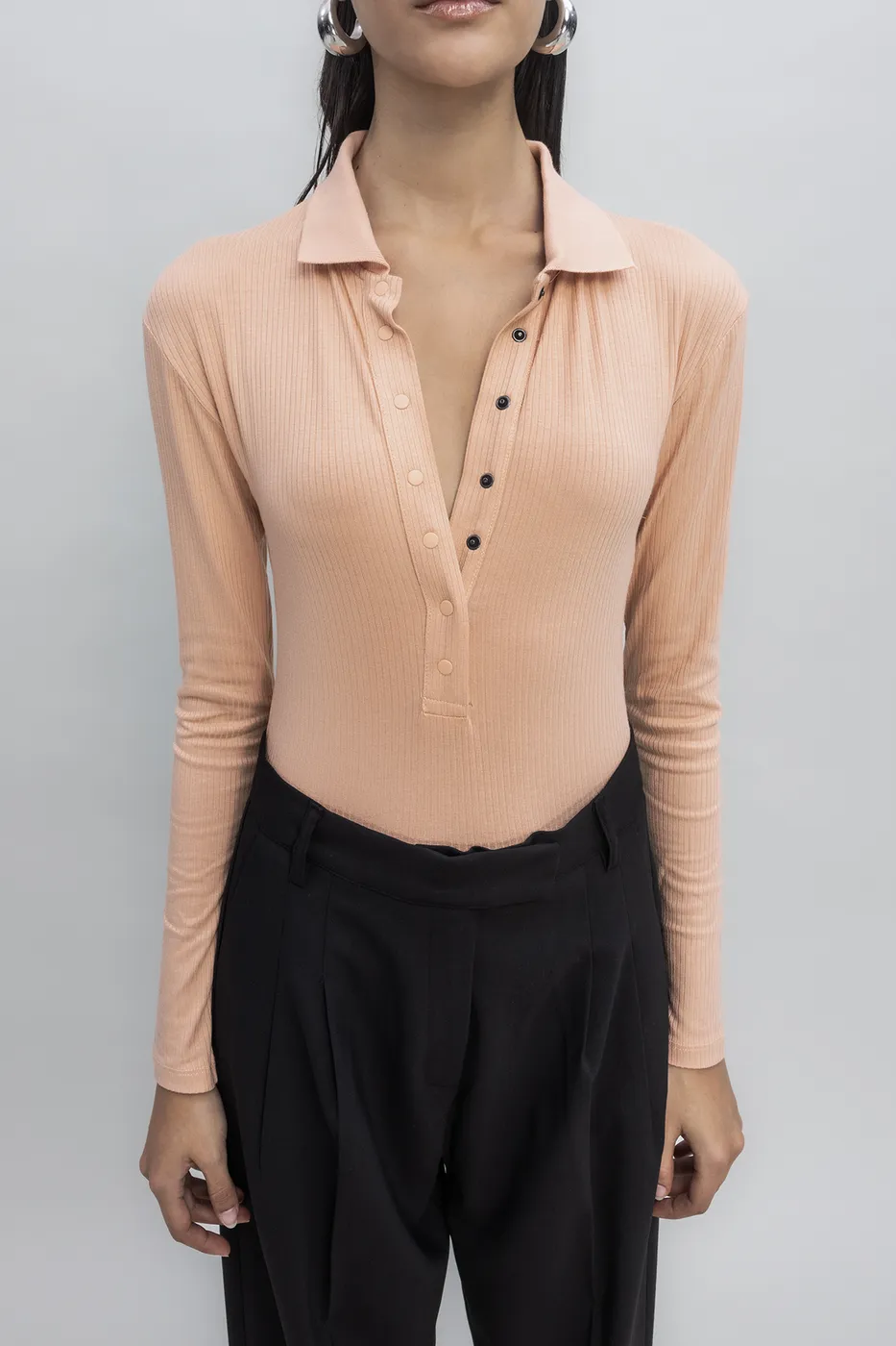 Bayan Somon Örgü Yakalı Bodysuit