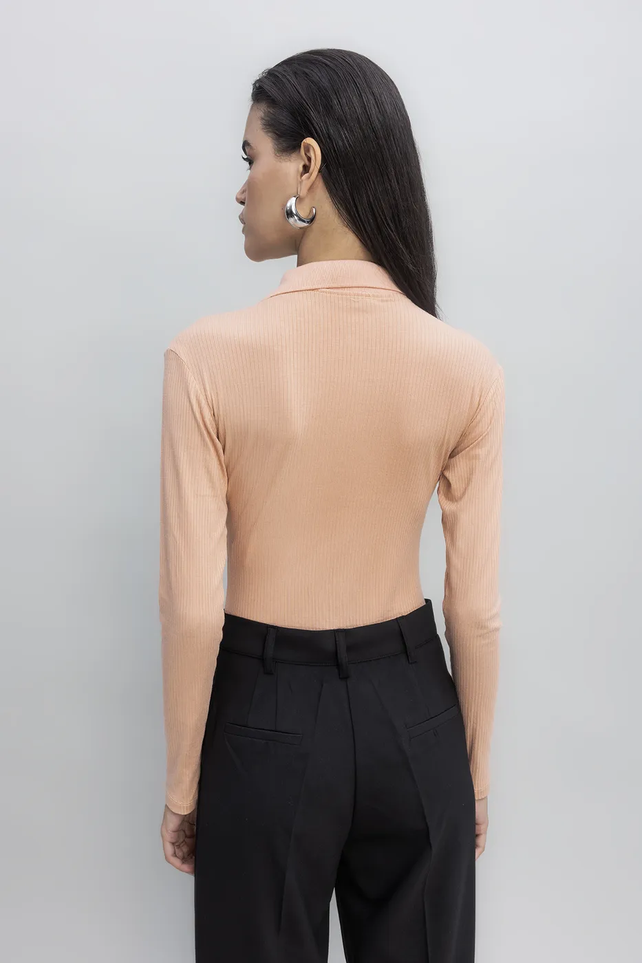 Bayan Somon Örgü Yakalı Bodysuit