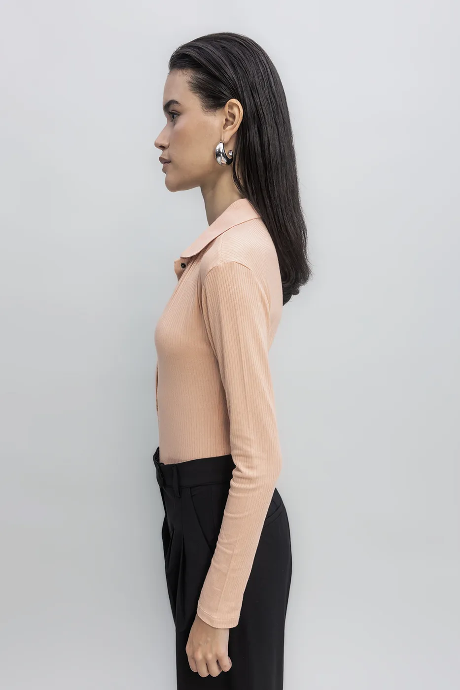 Bayan Somon Örgü Yakalı Bodysuit