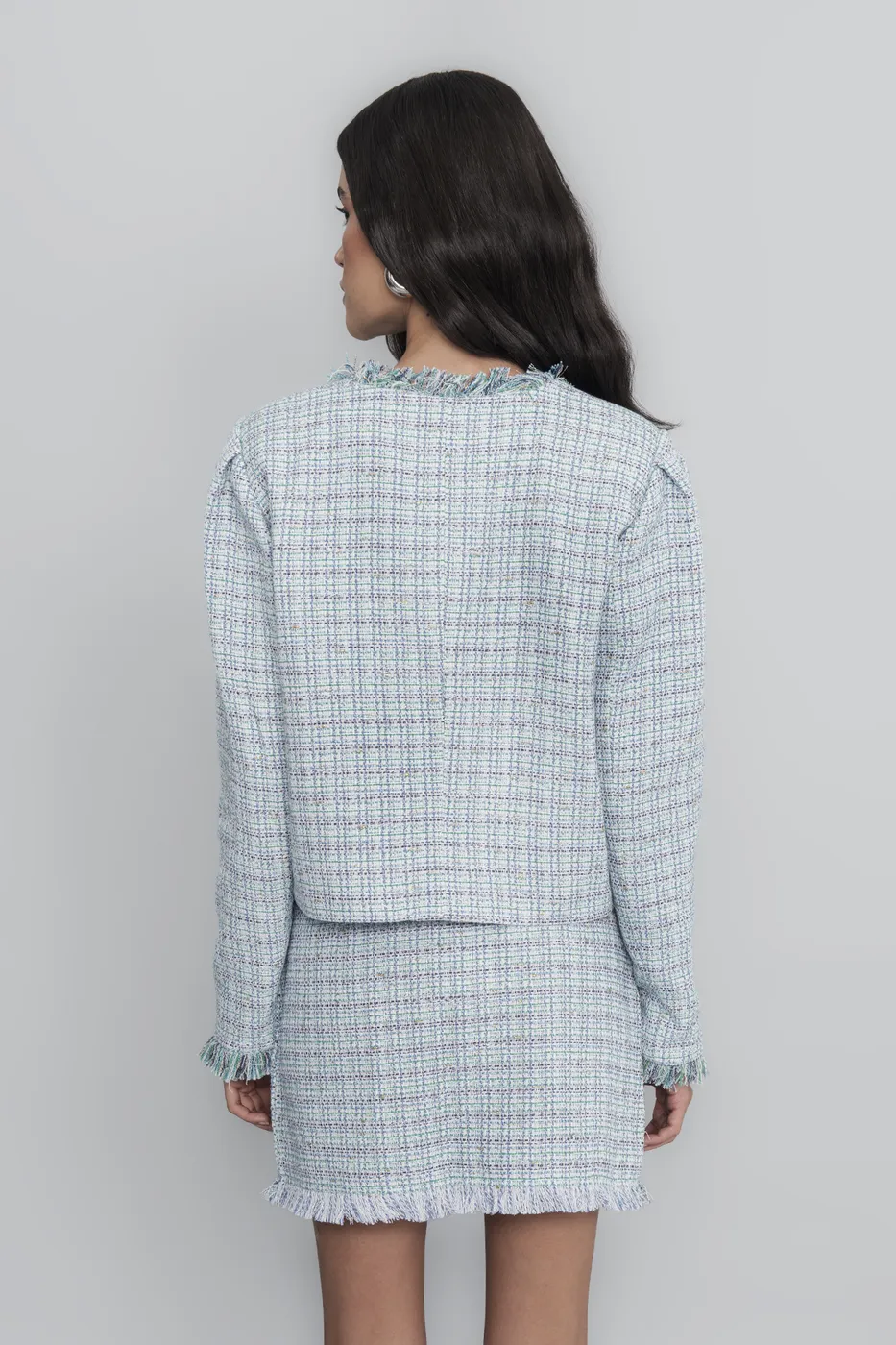 Bayan Mavi Tüvit Crop Ceket