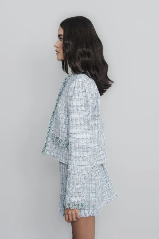 Bayan Mavi Tüvit Crop Ceket - BSL