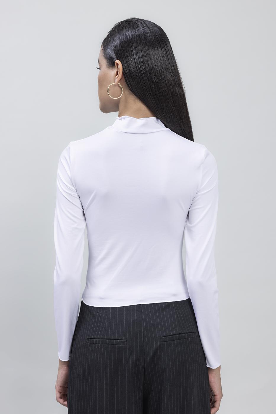 Bayan Beyaz Dik Yaka Drape Detaylı Top