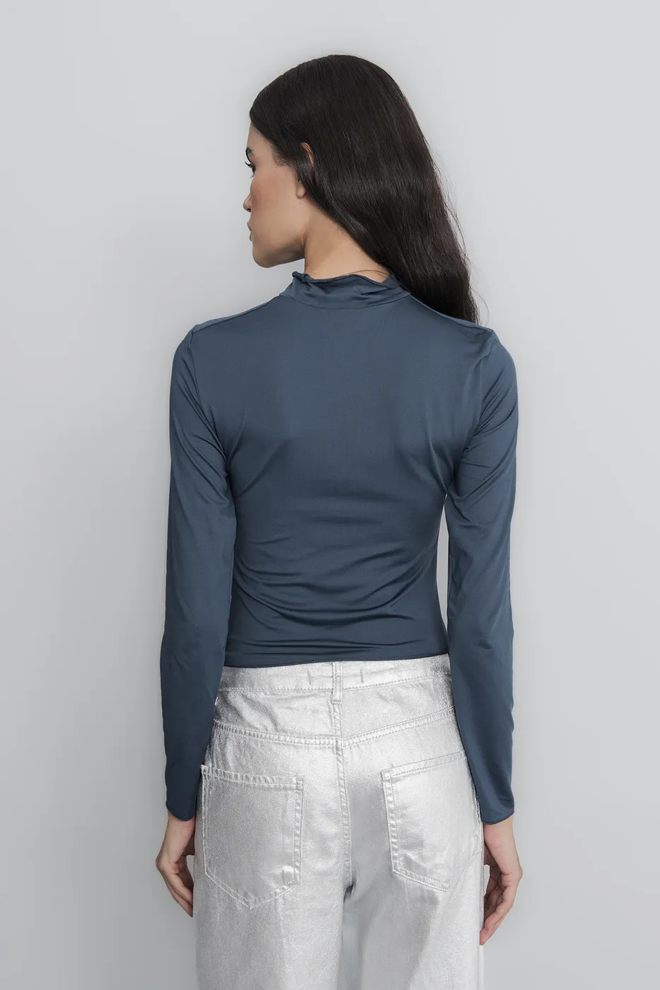 Bayan Yeşil Dik Yaka Drape Detaylı Top