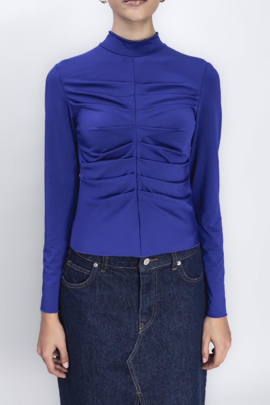 Bayan Sax Dik Yaka Drape Detaylı Top