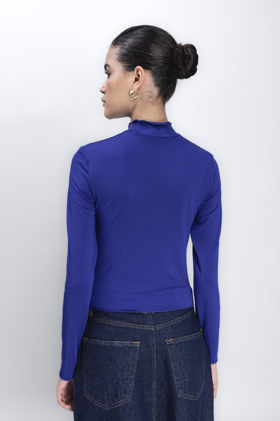 Bayan Sax Dik Yaka Drape Detaylı Top