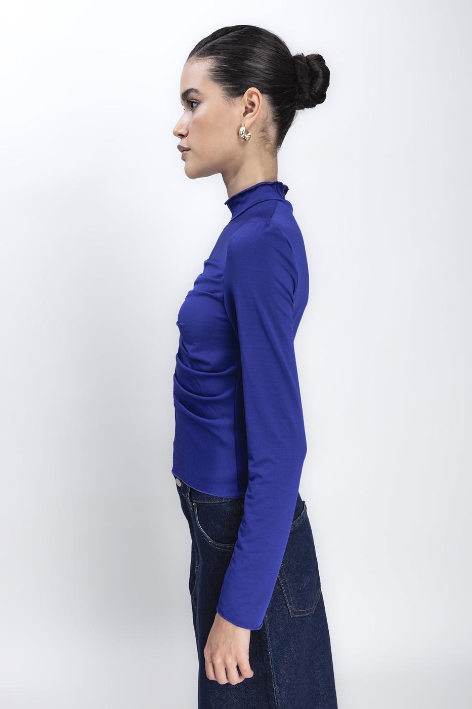 Bayan Sax Dik Yaka Drape Detaylı Top