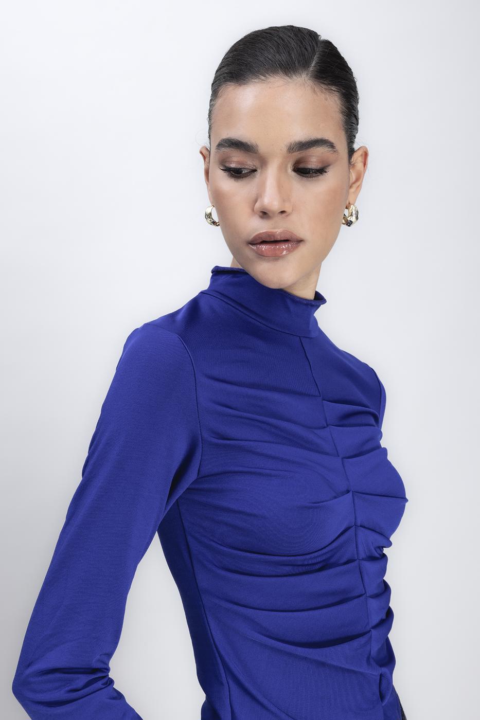 Bayan Sax Dik Yaka Drape Detaylı Top