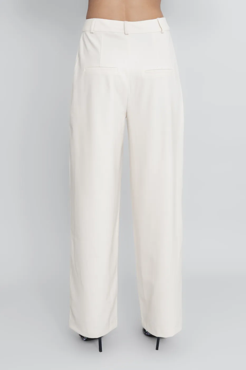 Bayan Ekru Yüksek Bel Klasik Kumaş Pantolon