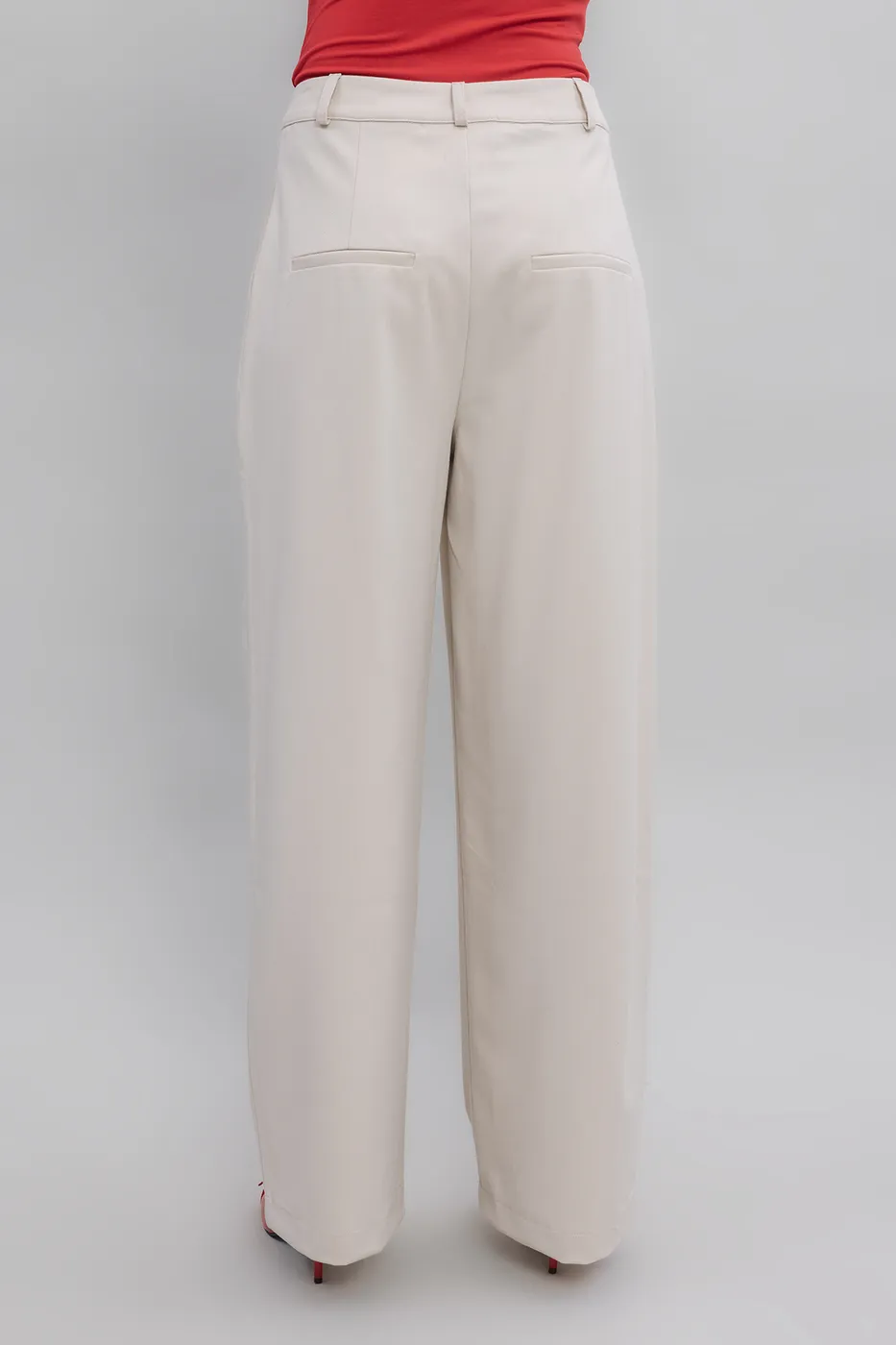 Bayan Krem Yüksek Bel Klasik Kumaş Pantolon
