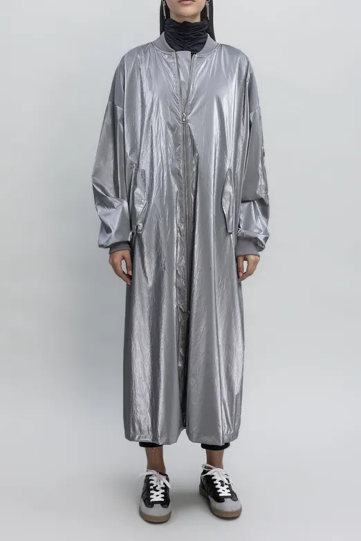 Bayan Gri Oversize Uzun Rugan Trençkot - BSL