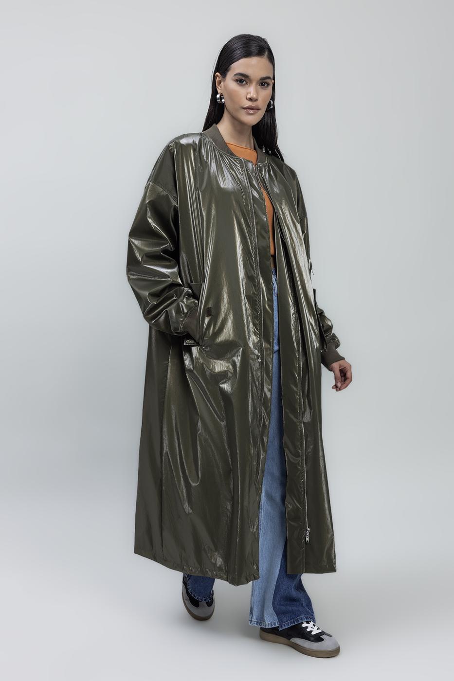 Bayan Haki Oversize Uzun Rugan Trençkot