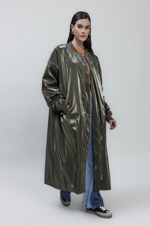 Bayan Haki Oversize Uzun Rugan Trençkot - BSL