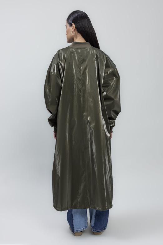 Bayan Haki Oversize Uzun Rugan Trençkot - BSL