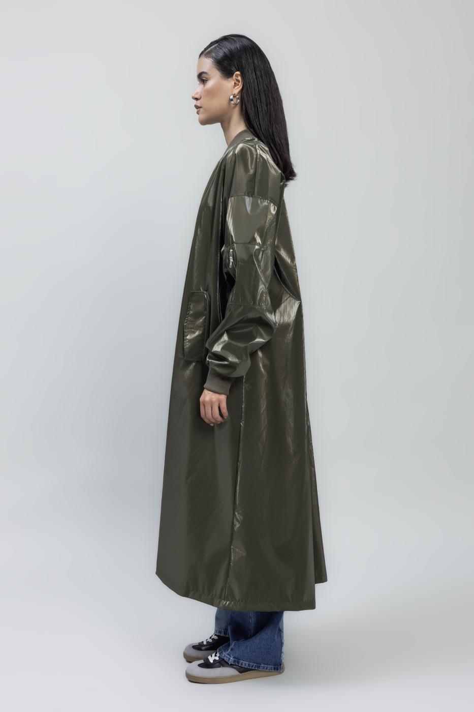 Bayan Haki Oversize Uzun Rugan Trençkot