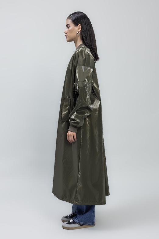 Bayan Haki Oversize Uzun Rugan Trençkot - BSL
