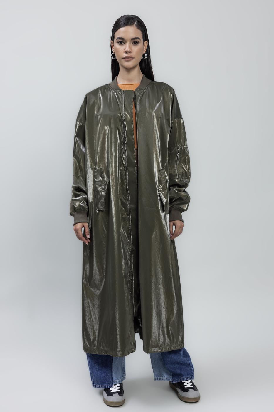 Bayan Haki Oversize Uzun Rugan Trençkot