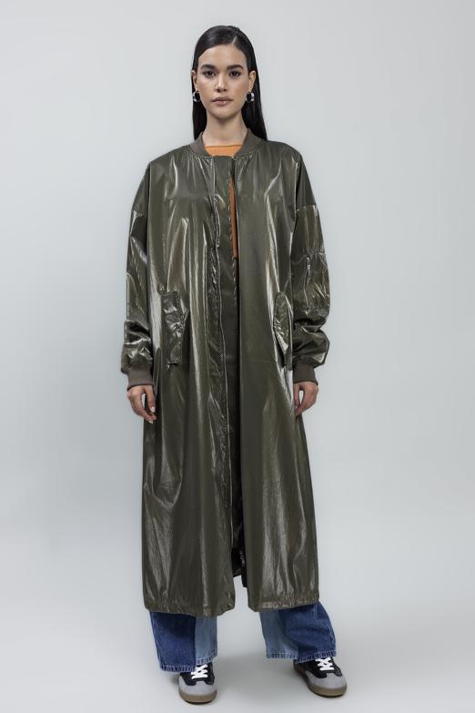 Bayan Haki Oversize Uzun Rugan Trençkot - BSL