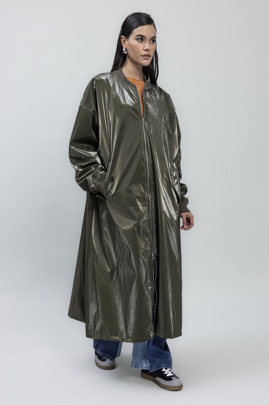 Bayan Haki Oversize Uzun Rugan Trençkot