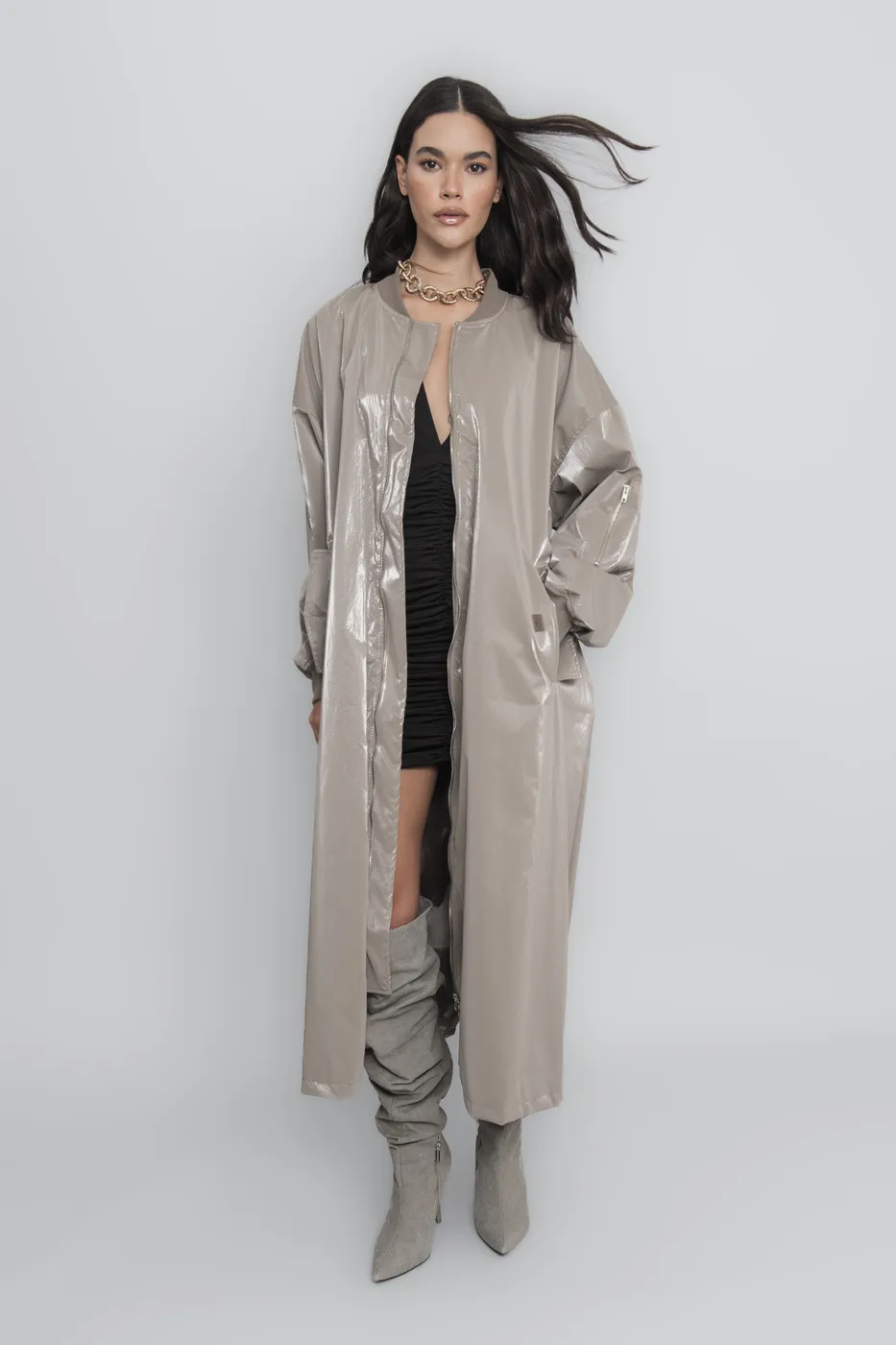 Bayan Vizon Oversize Uzun Rugan Trençkot