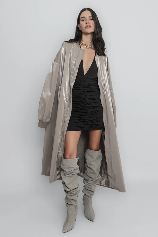 Bayan Vizon Oversize Uzun Rugan Trençkot - BSL