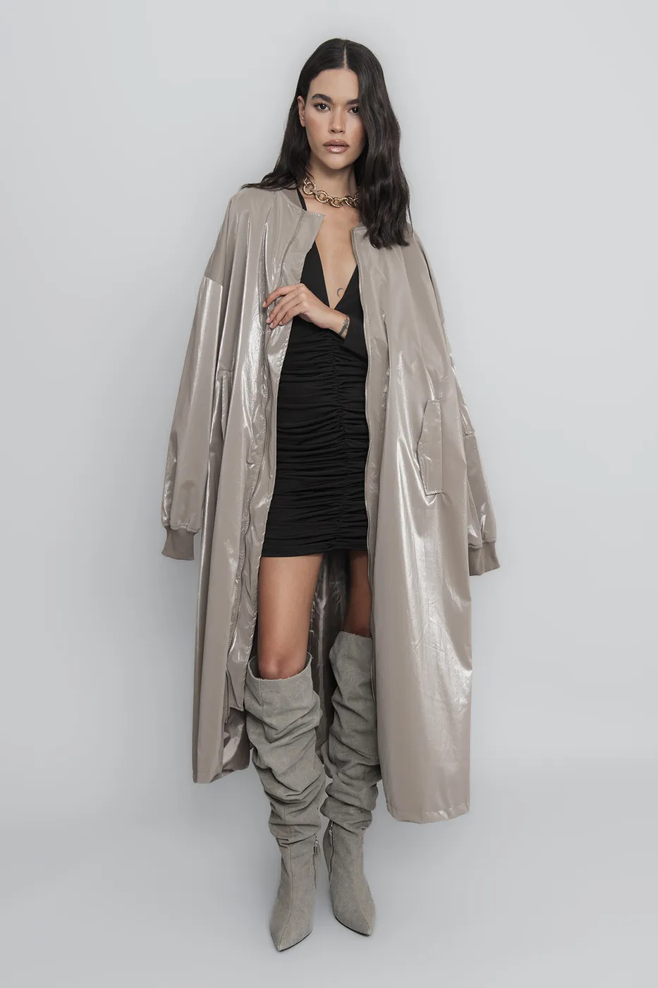 Bayan Vizon Oversize Uzun Rugan Trençkot