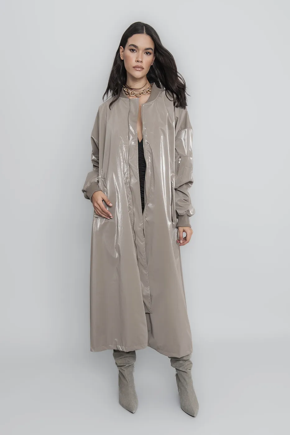 Bayan Vizon Oversize Uzun Rugan Trençkot