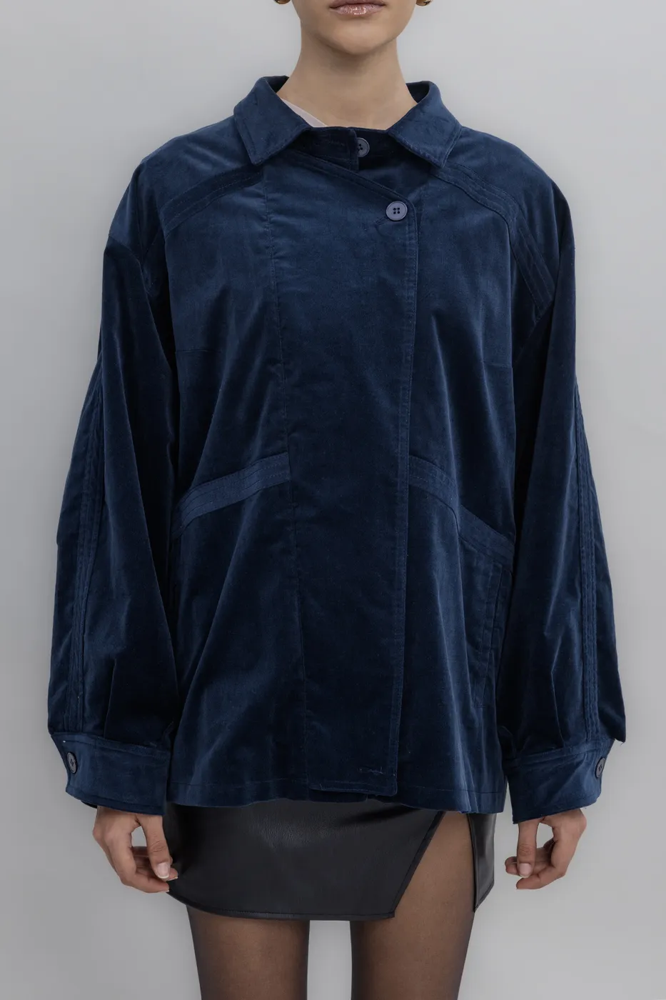 Bayan Lacivert Vintage Süet Görünümlü Mont