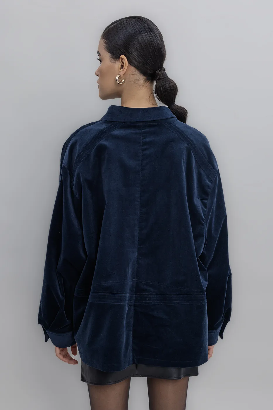 Bayan Lacivert Vintage Süet Görünümlü Mont