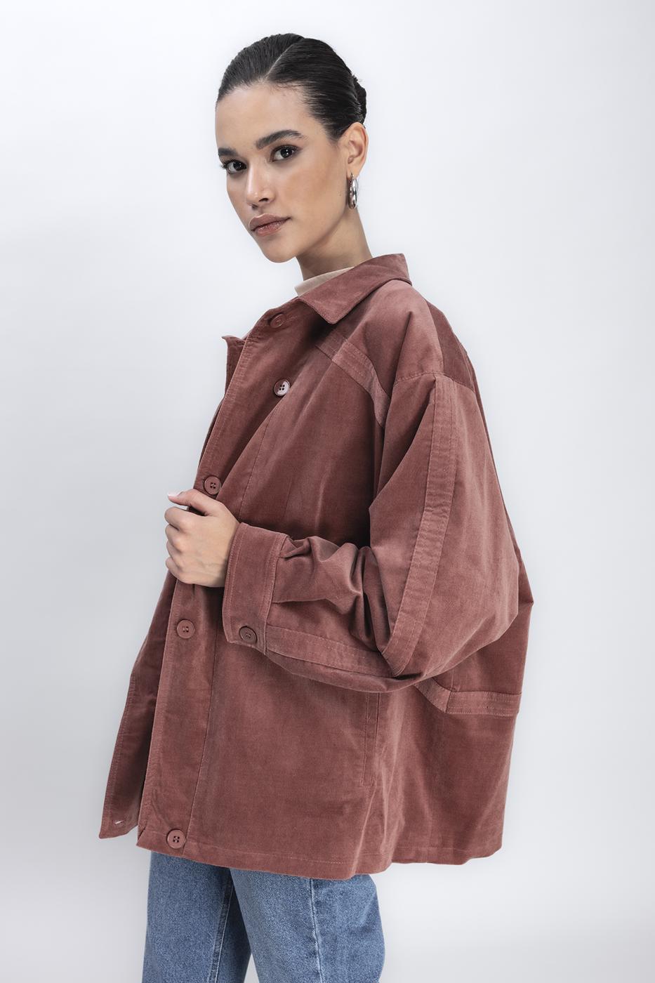 Bayan Taba Vintage Süet Görünümlü Mont