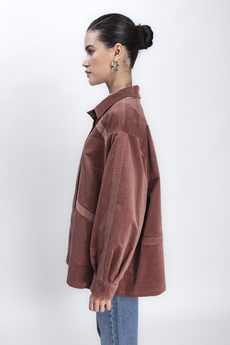 Bayan Taba Vintage Süet Görünümlü Mont
