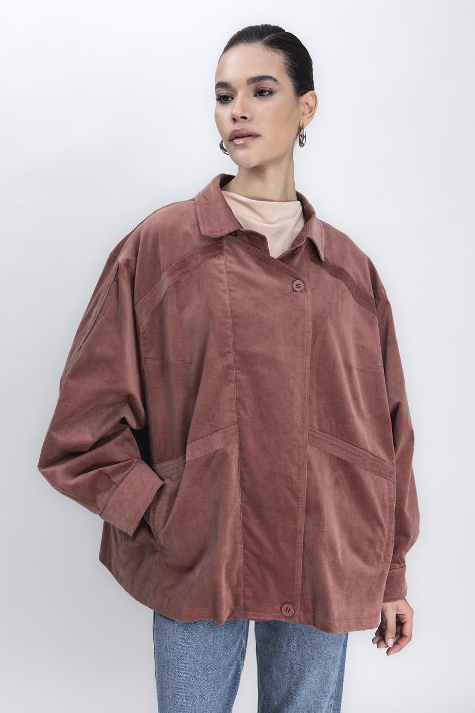 Bayan Taba Vintage Süet Görünümlü Mont