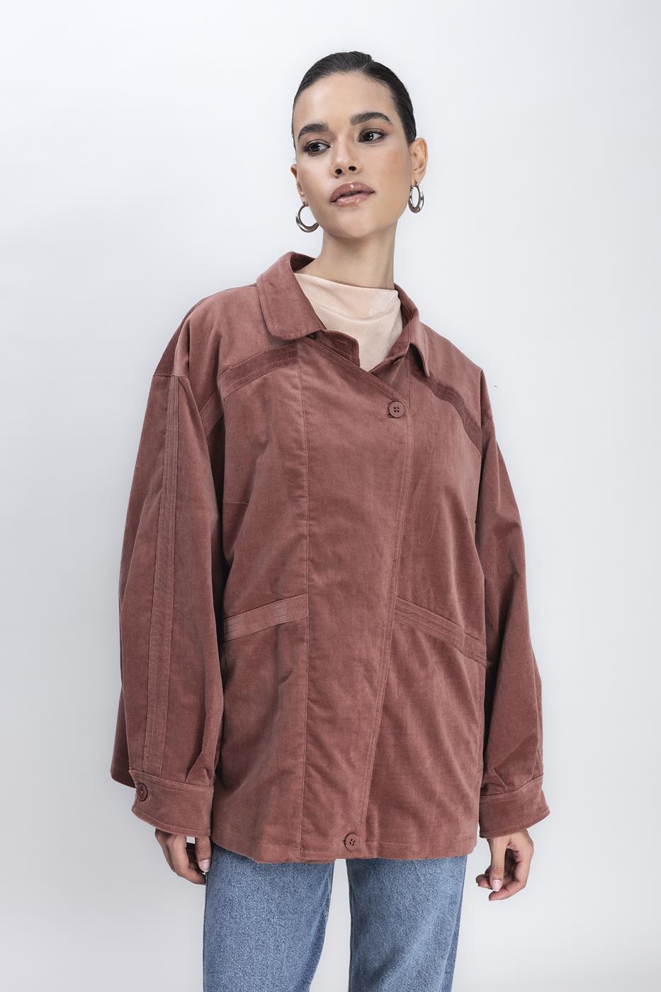 Bayan Taba Vintage Süet Görünümlü Mont