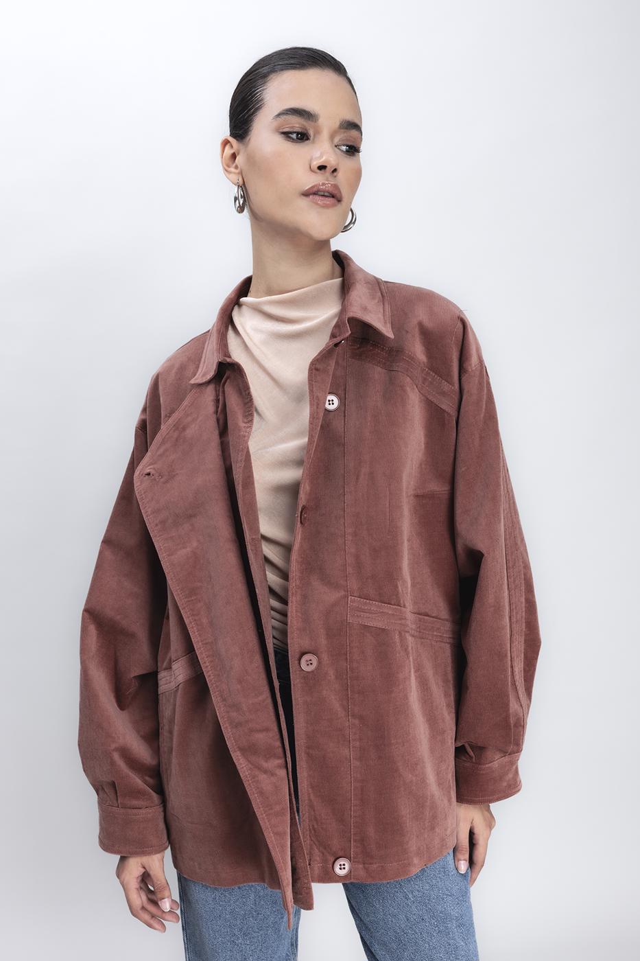 Bayan Taba Vintage Süet Görünümlü Mont