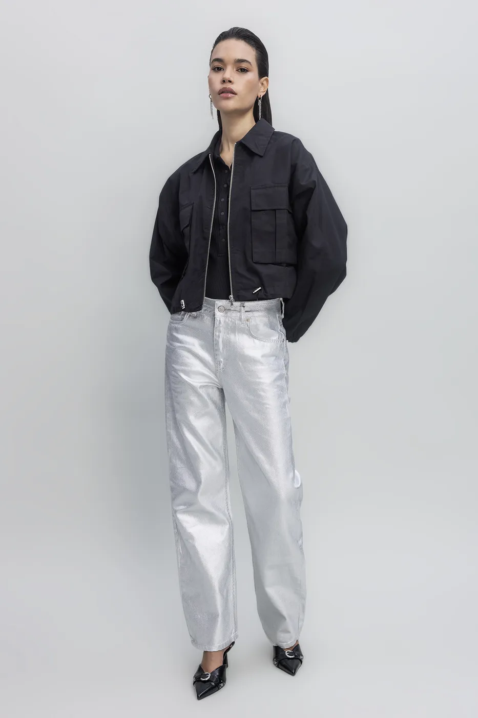 Bayan Gri Varaklı Pantolon