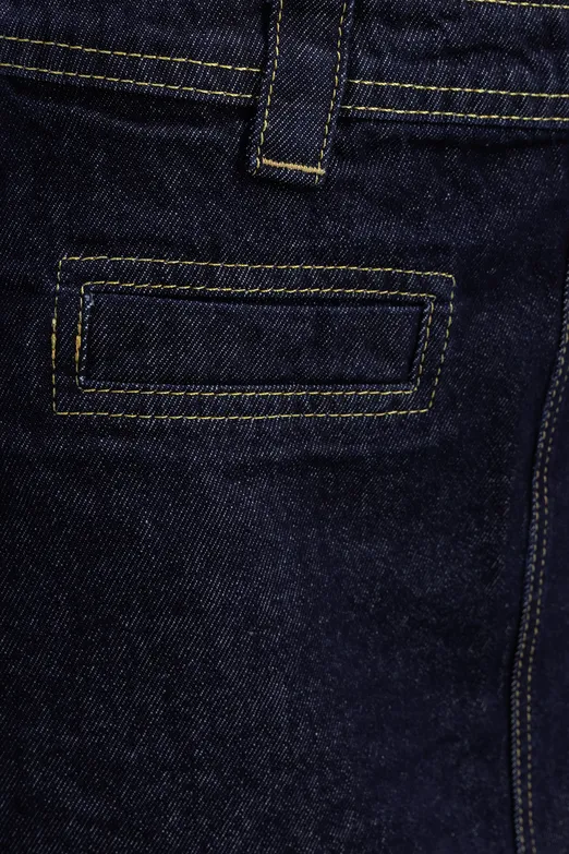 Bayan Lacivert Kontrast Dikiş Detaylı Maksi Denim Etek - BSL