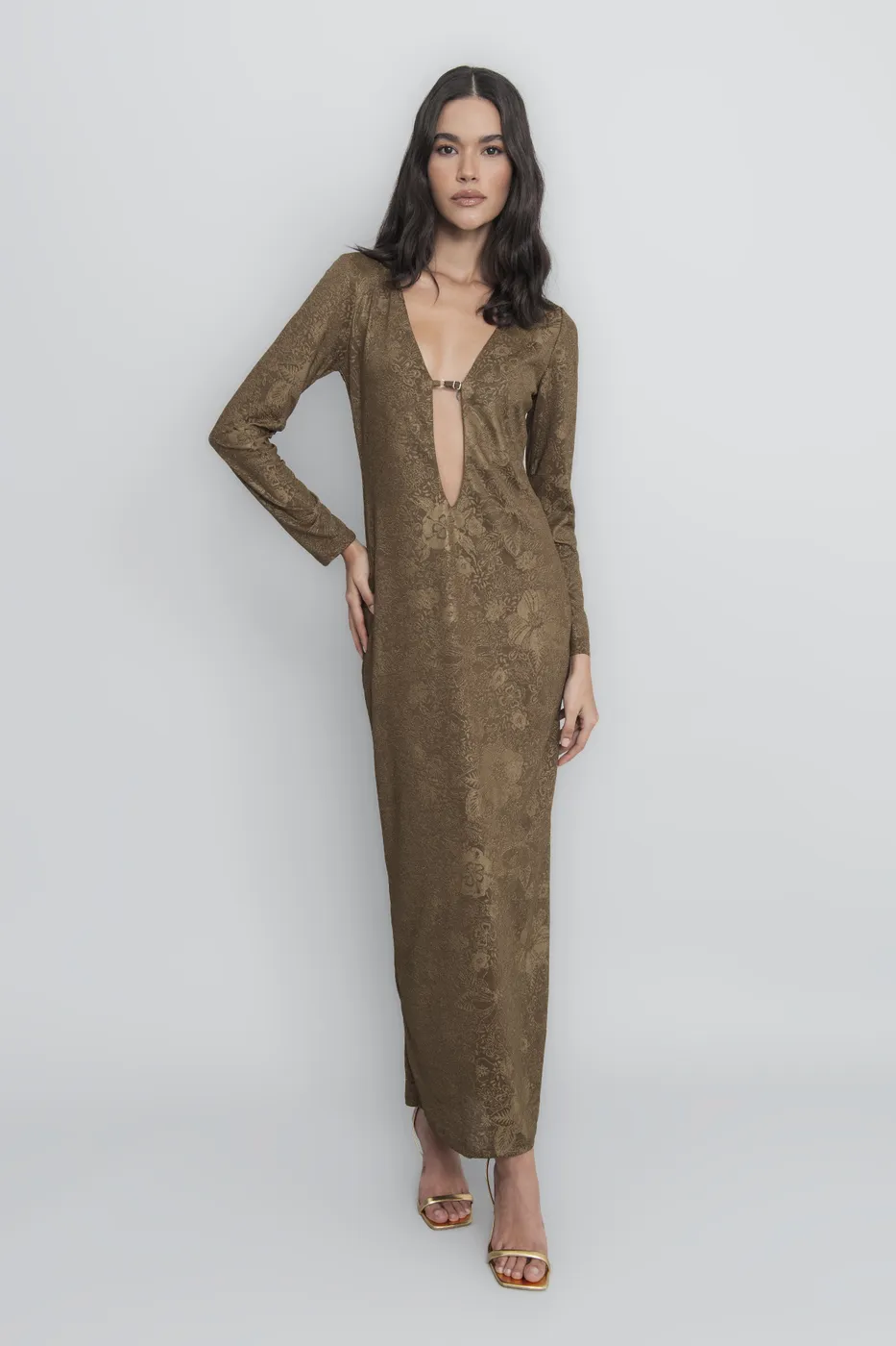 Bayan Haki Derin Yaka Dekolteli Maksi Elbise