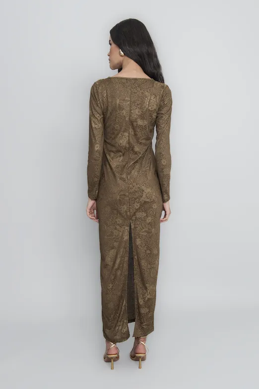 Bayan Haki Derin Yaka Dekolteli Maksi Elbise - BSL