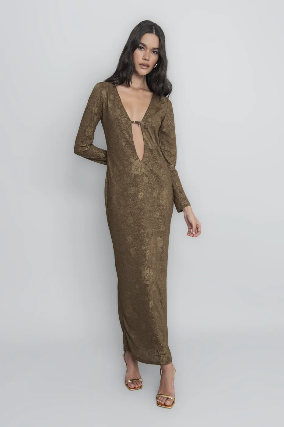 Bayan Haki Derin Yaka Dekolteli Maksi Elbise