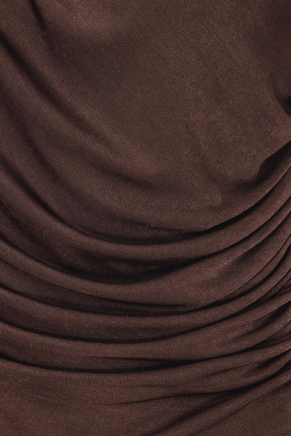 Bayan Kahverengi Drapeli Kolsuz Bluz