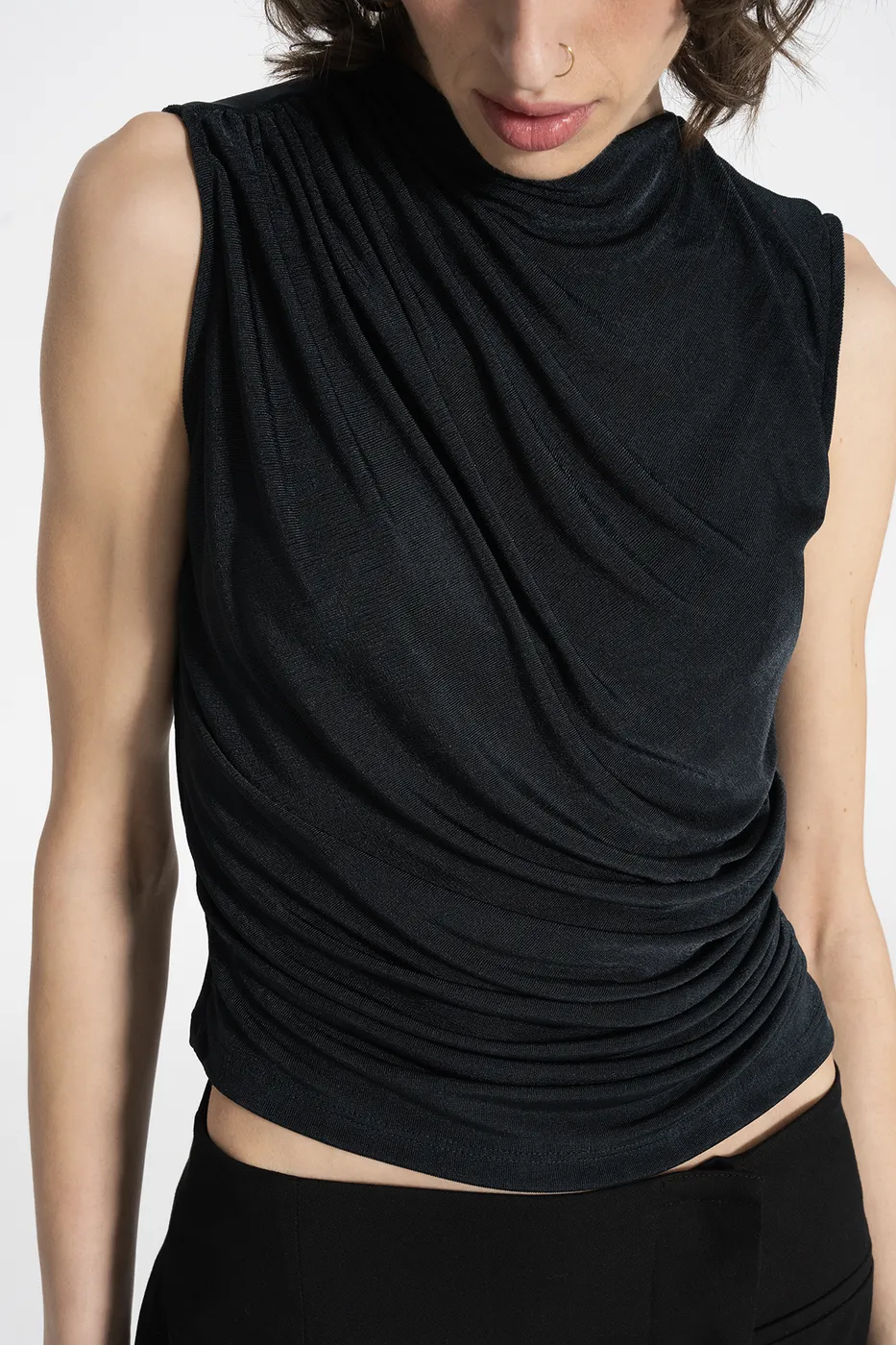 Bayan Yeşil Drapeli Kolsuz Bluz