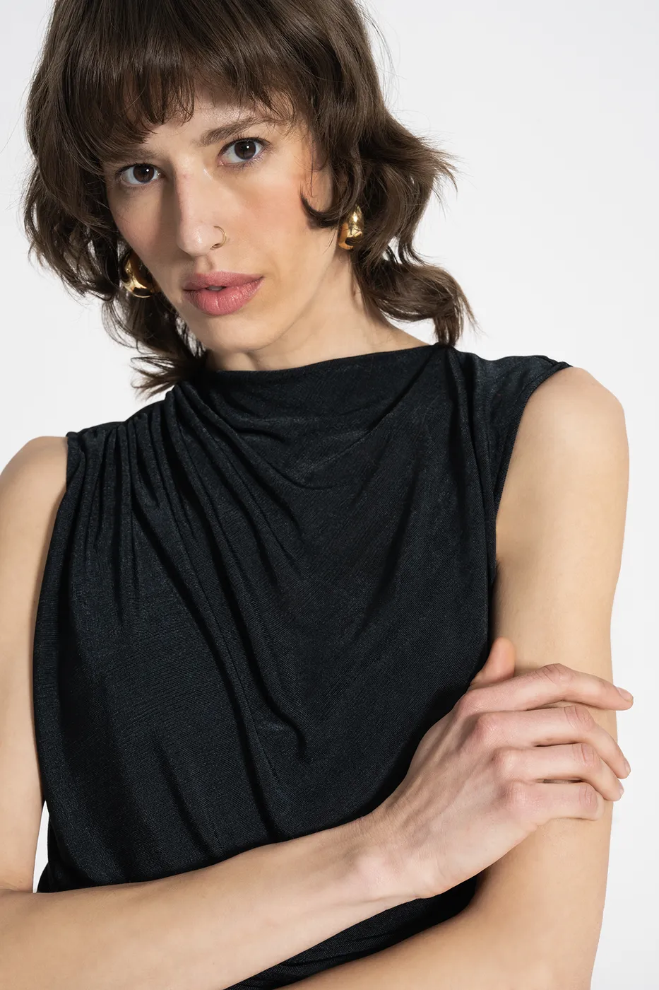 Bayan Yeşil Drapeli Kolsuz Bluz